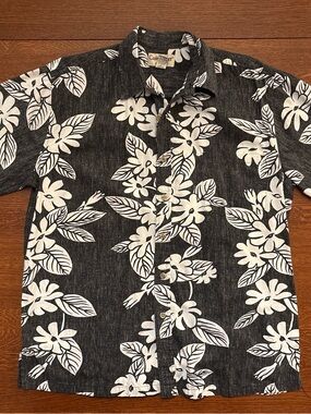 Cooke Street Charcoal and White Hawaiian Floral Short-Sleeve Button-Down Shirt